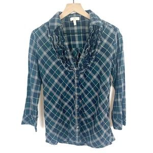 Joie Plaid Ruffle Front Button Down Blouse